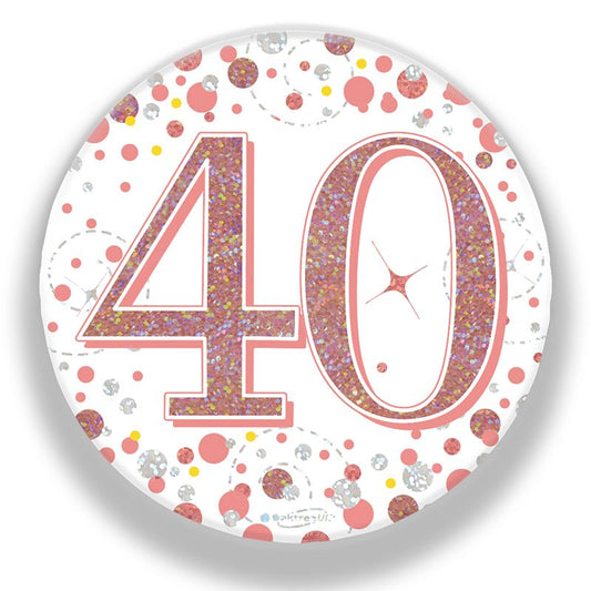 Oaktree 3" Badge 40th Birthday Sparkling Fizz Rose Gold Holographic
