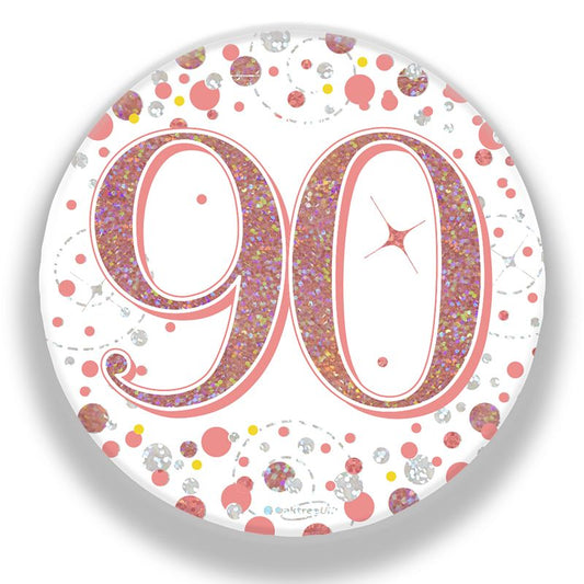 Oaktree 3" Badge 90th Birthday Sparkling Fizz Rose Gold Holographic