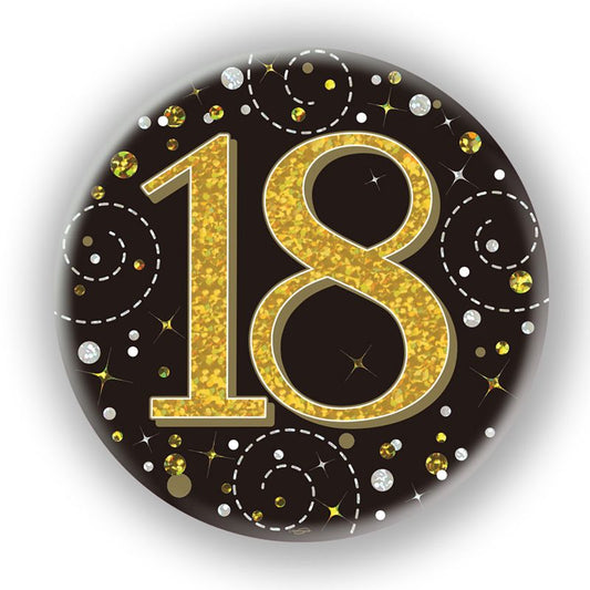 Oaktree 3" Badge 18th Birthday Sparkling Fizz Black Gold Holographic