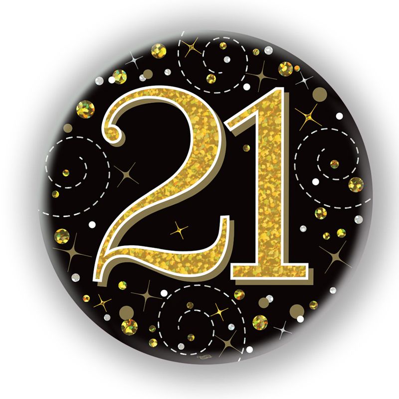 Oaktree 3" Badge 21st Birthday Sparkling Fizz Black Gold Holographic