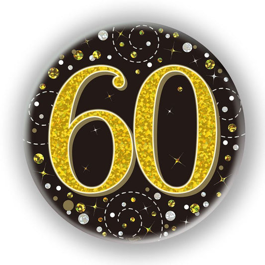 Oaktree 3" Badge 60th Birthday Sparkling Fizz Black Gold Holographic