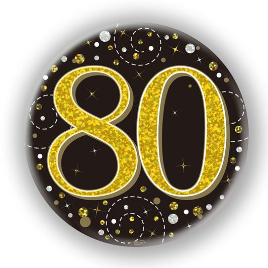 Oaktree 3" Badge 80th Birthday Sparkling Fizz Black Gold Holographic