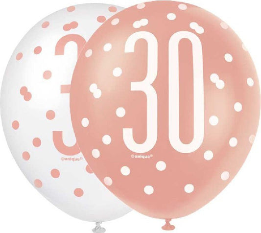 Rose Gold & White Latex Balloons 30th