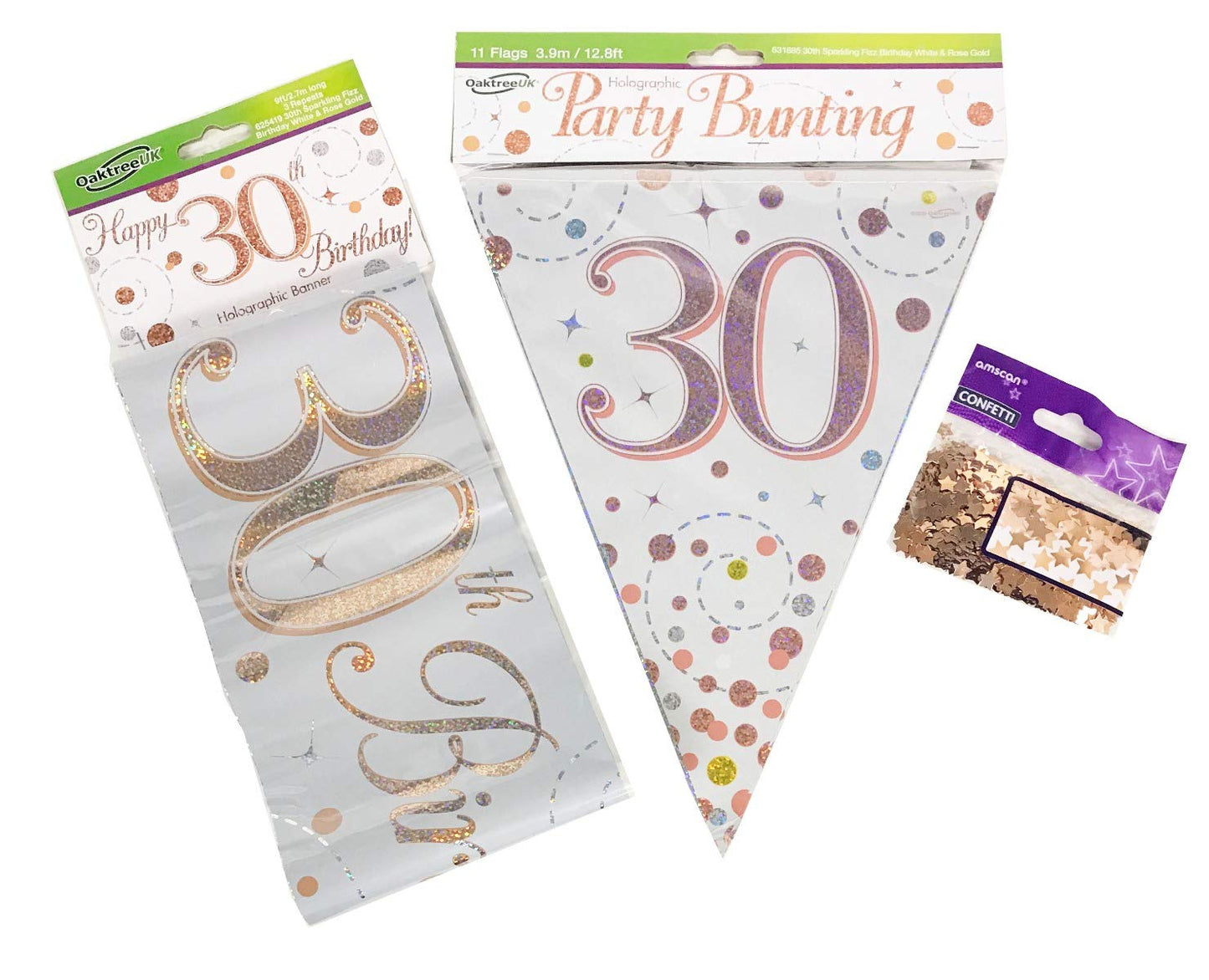 Rose Gold Bundle A Banner, Bunting, Confetti Ages 16 to 90