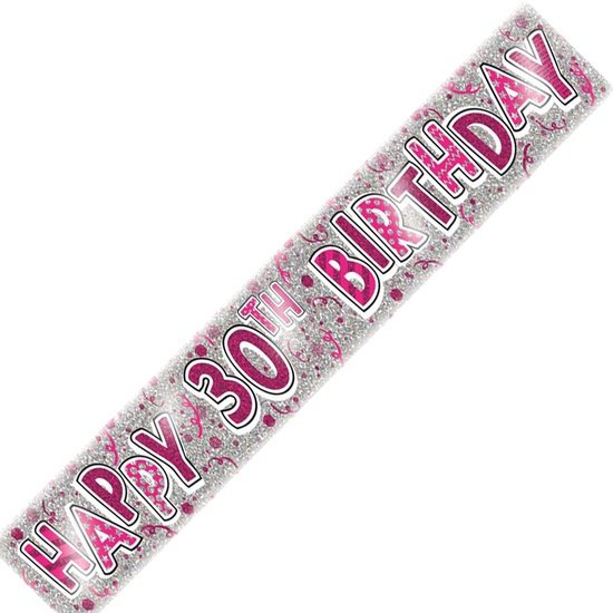 Age 30 Birthday Banner Pink And Silver Holographic Recyclable 30th Birthday Party Banner