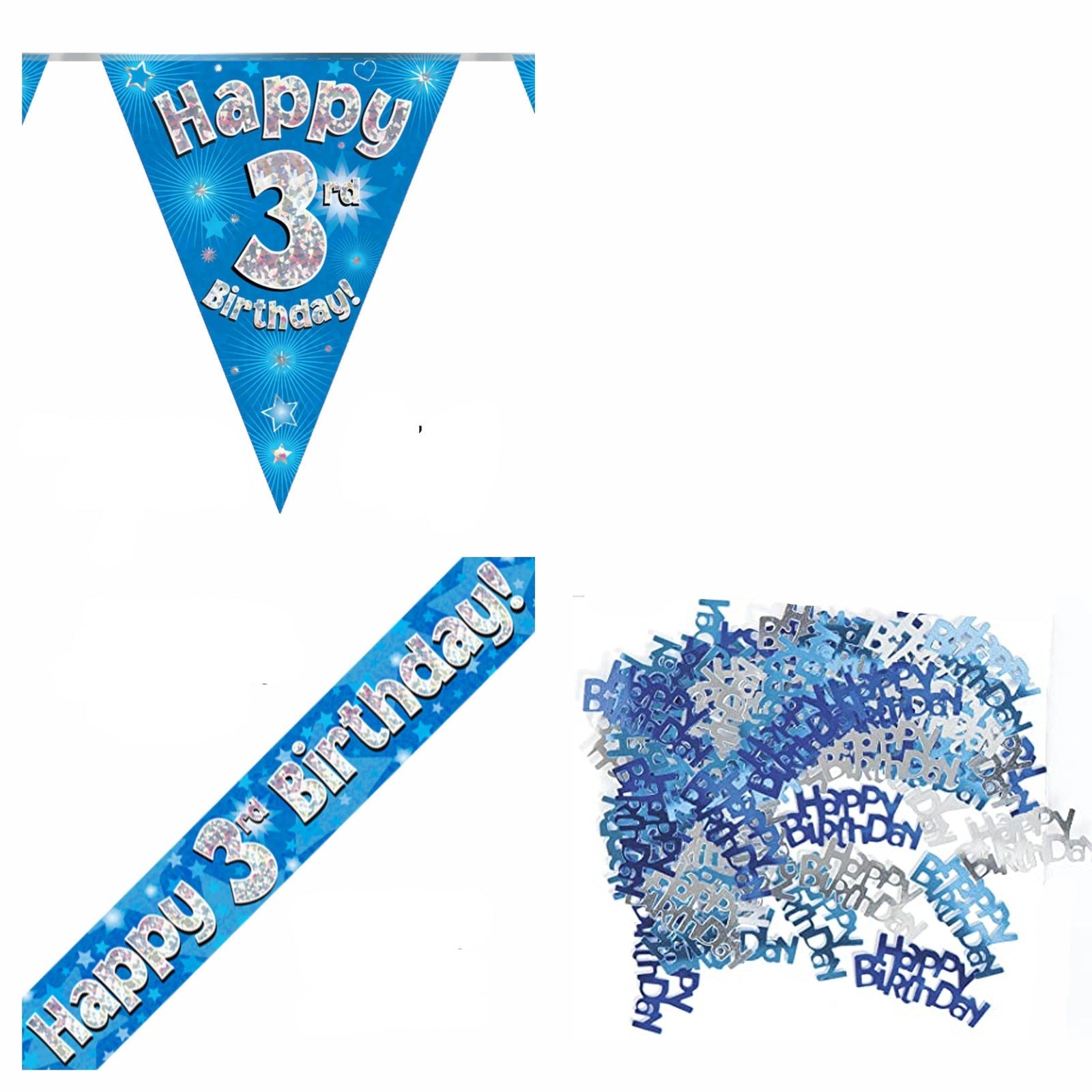 Blue Stars Bundle A Banner, Bunting, Confetti Ages 1 to 90