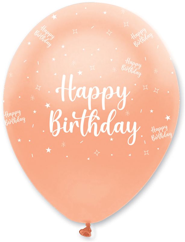 Rose Gold Happy Birthday Latex Balloons Pearlescent All Round Print