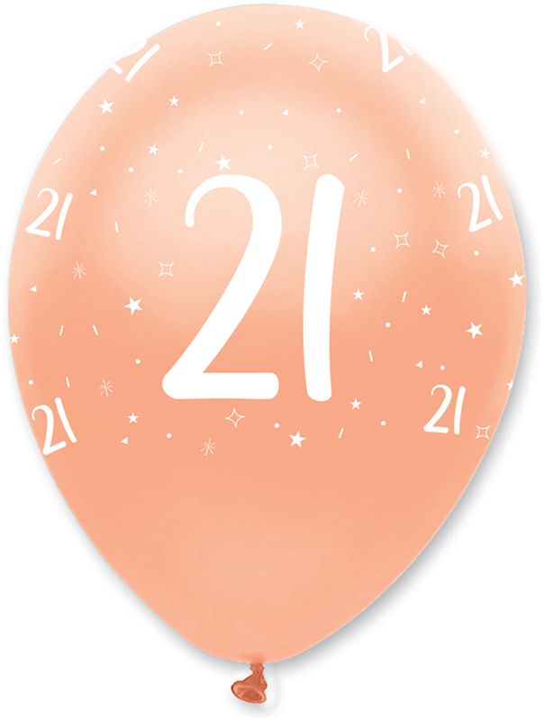 Rose Gold Age 21 Latex Balloons Pearlescent All Round Print