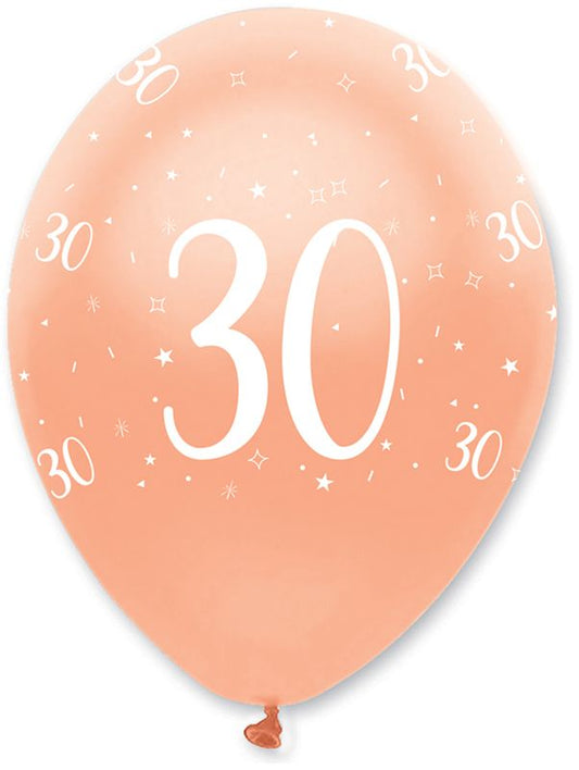 Rose Gold Age 30 Latex Balloons Pearlescent All Round Print