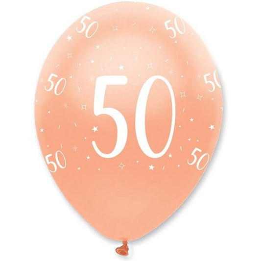 Rose Gold Age 50 Latex Balloons Pearlescent All Round Print