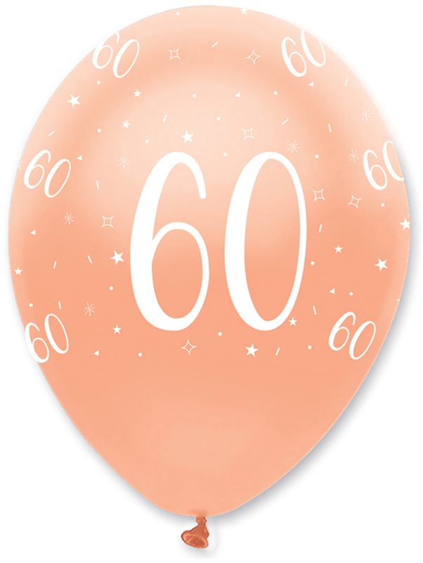 Rose Gold Age 60 Latex Balloons Pearlescent All Round Print