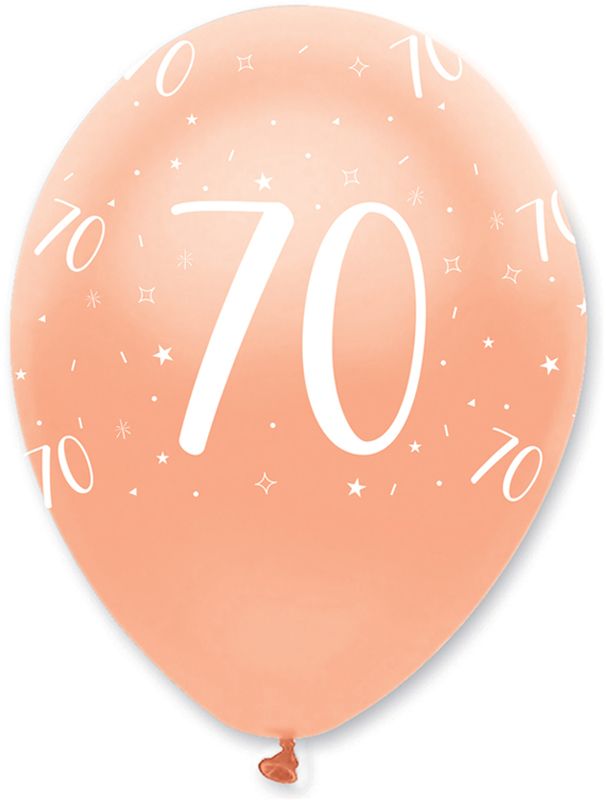 Rose Gold Age 70 Latex Balloons Pearlescent All Round Print