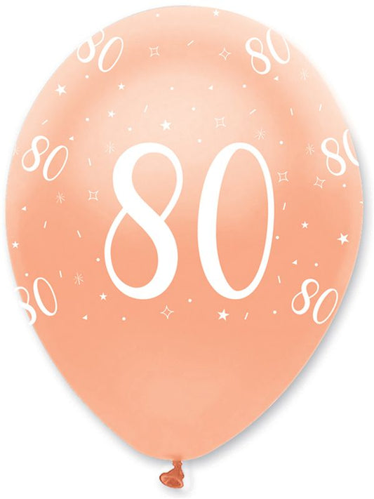 Rose Gold Age 80 Latex Balloons Pearlescent All Round Print