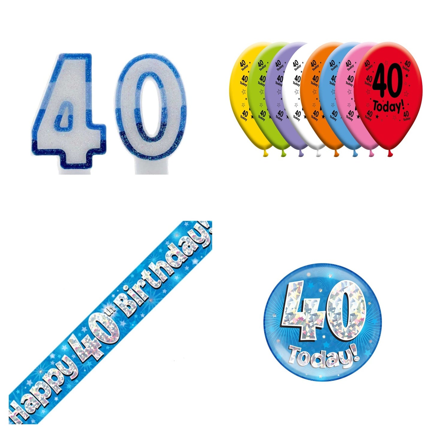 Blue Stars Bundle B Banner, Balloons, Candle, Badge Ages 1 to 90