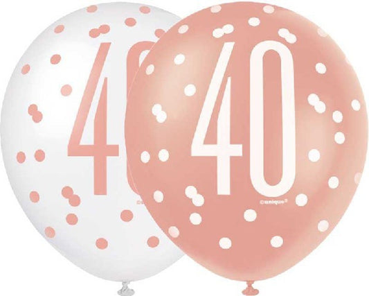 Rose Gold & White Latex Balloons 40th