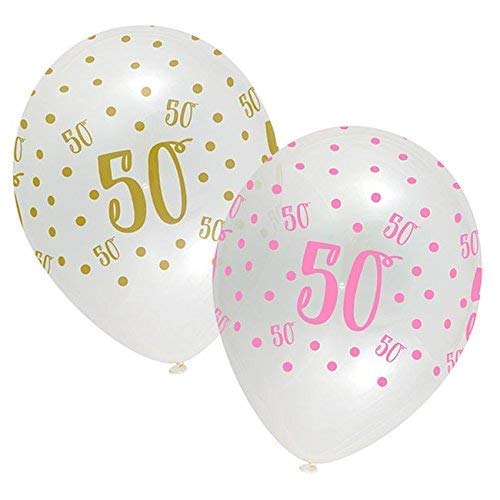 Pink Chic Age 50 Latex Balloons Crystal Clear All Round Print