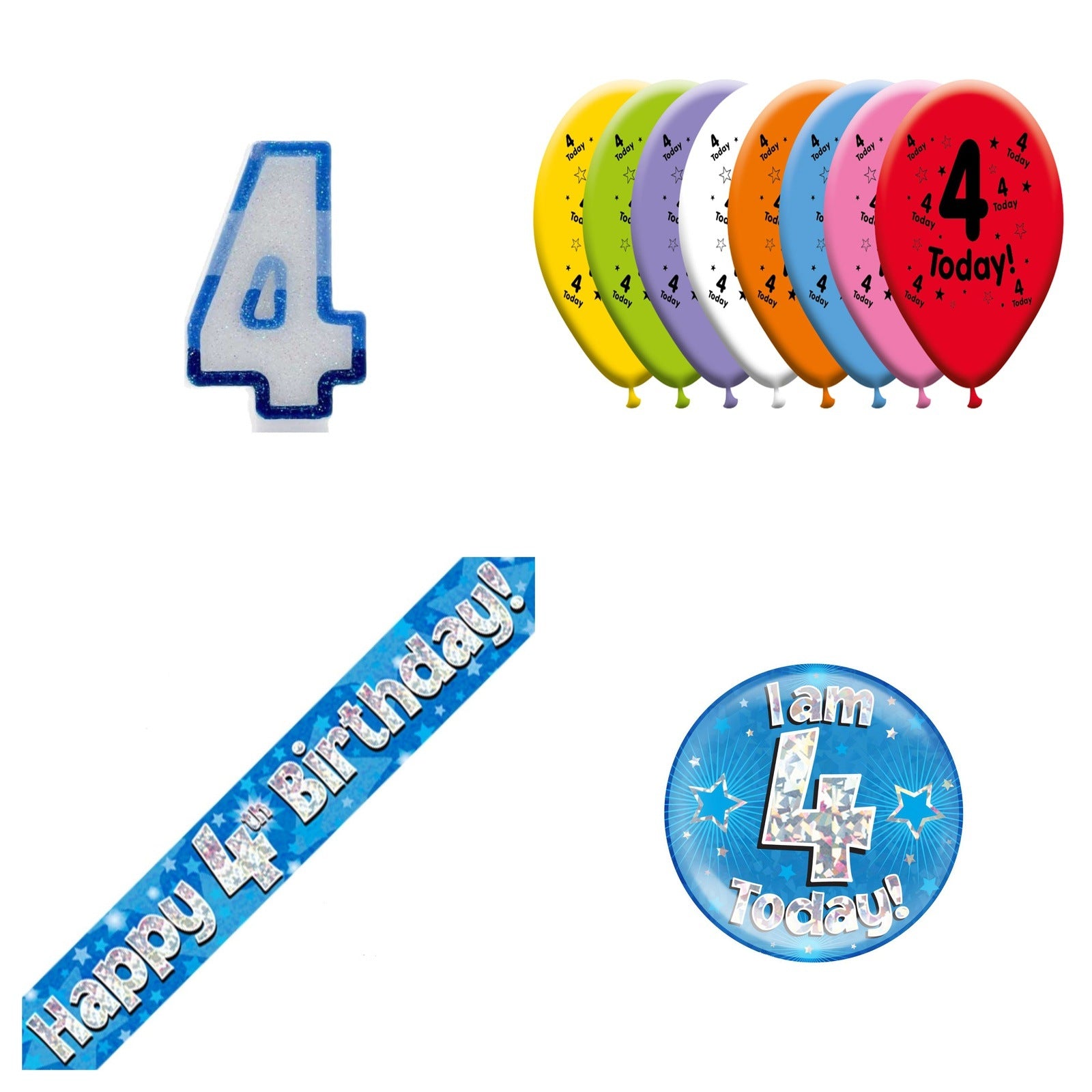 Blue Stars Bundle B Banner, Balloons, Candle, Badge Ages 1 to 90