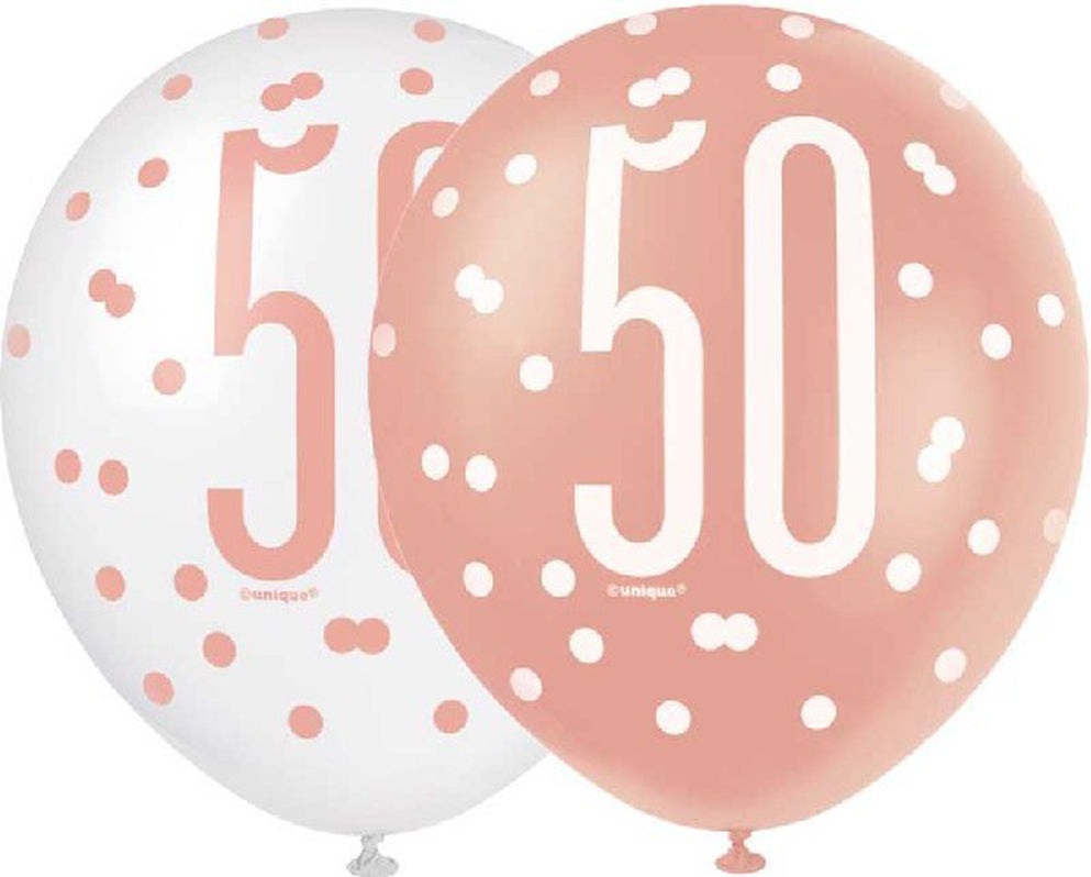 Rose Gold & White Latex Balloons 50th