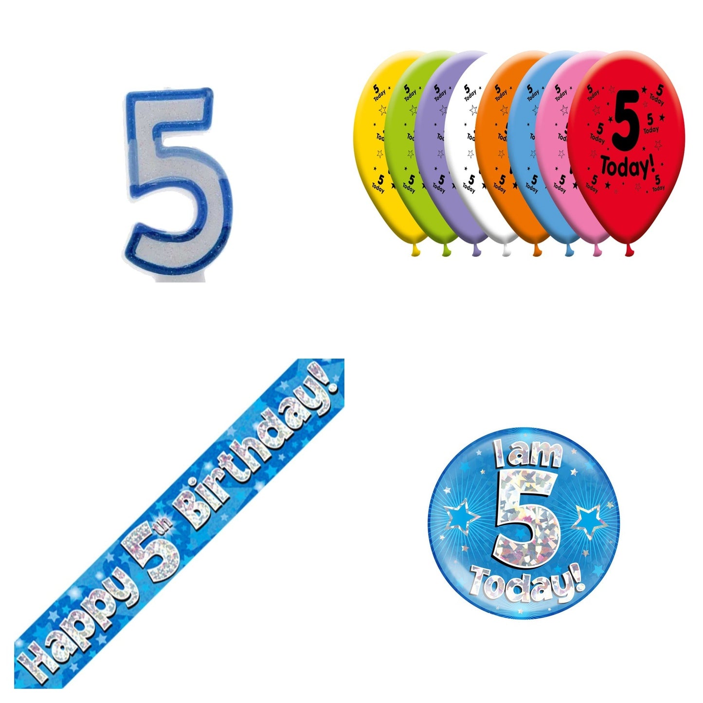 Blue Stars Bundle B Banner, Balloons, Candle, Badge Ages 1 to 90