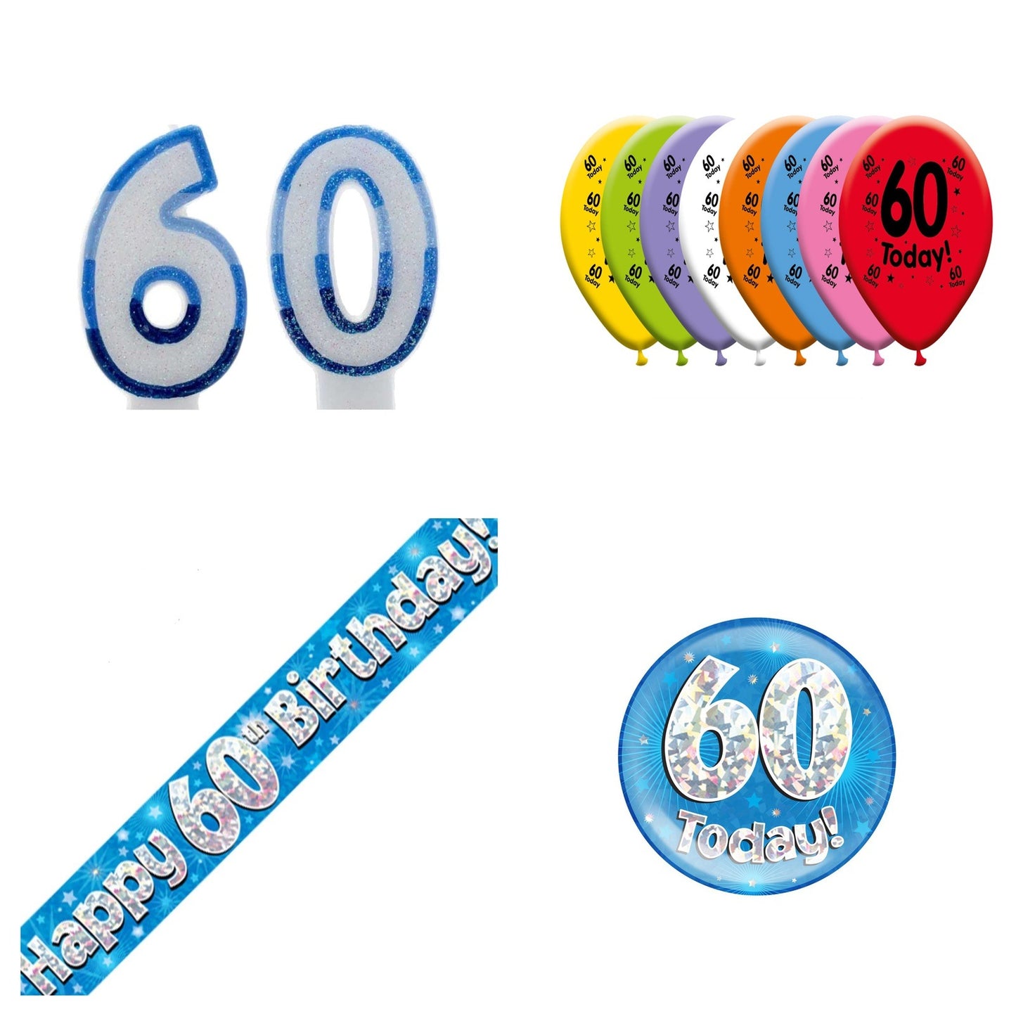 Blue Stars Bundle B Banner, Balloons, Candle, Badge Ages 1 to 90