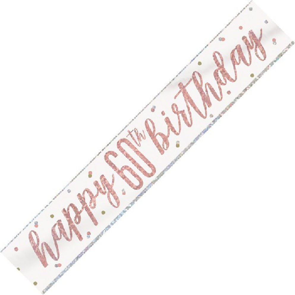 Rose Gold & Silver Foil Banner Happy 60th Birthday