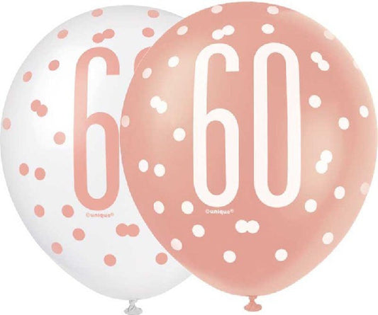 Rose Gold & White Latex Balloons 60th