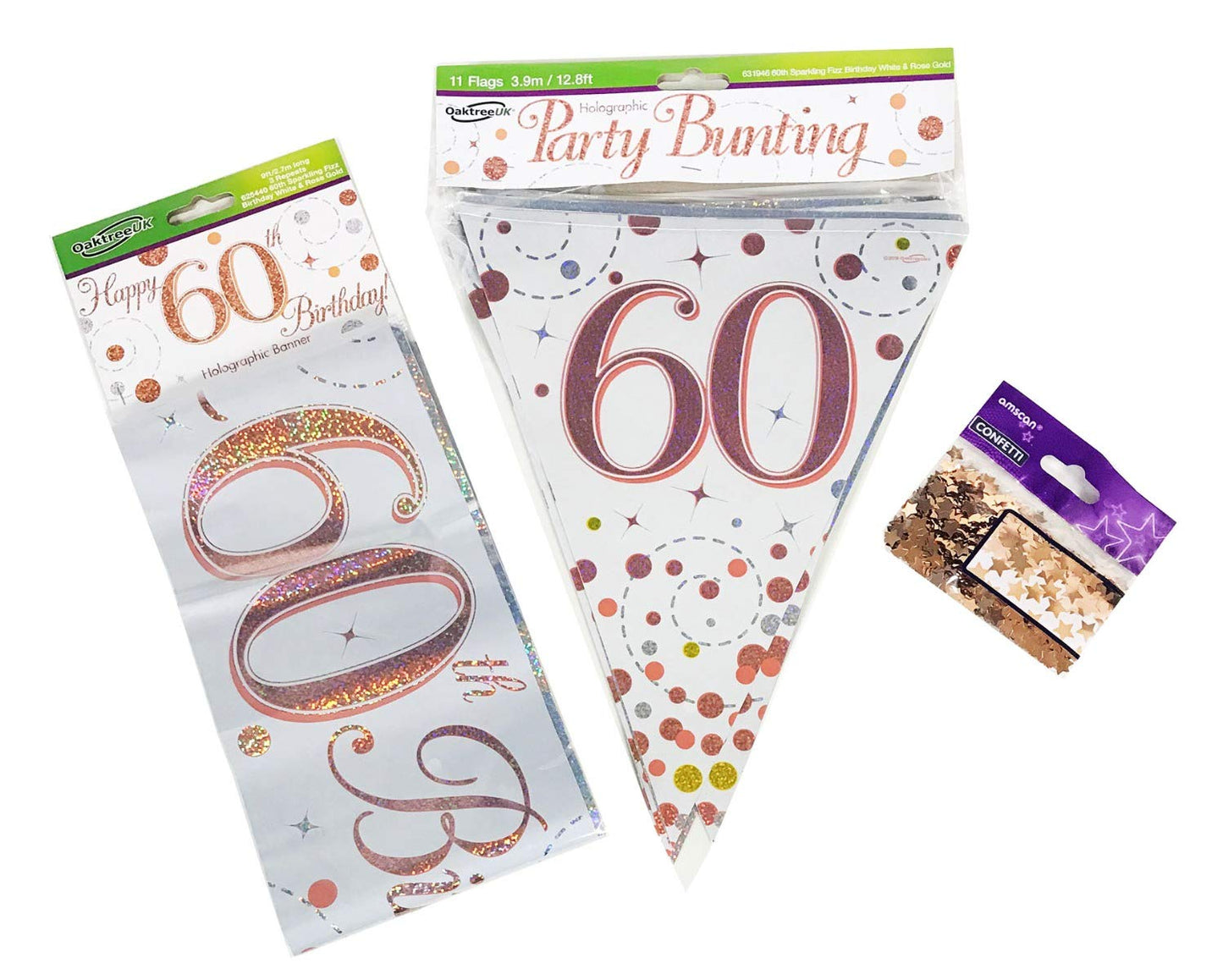 Rose Gold Bundle A Banner, Bunting, Confetti Ages 16 to 90