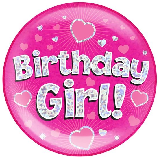 6" Jumbo Badge Birthday Girl Pink Holographic Dot