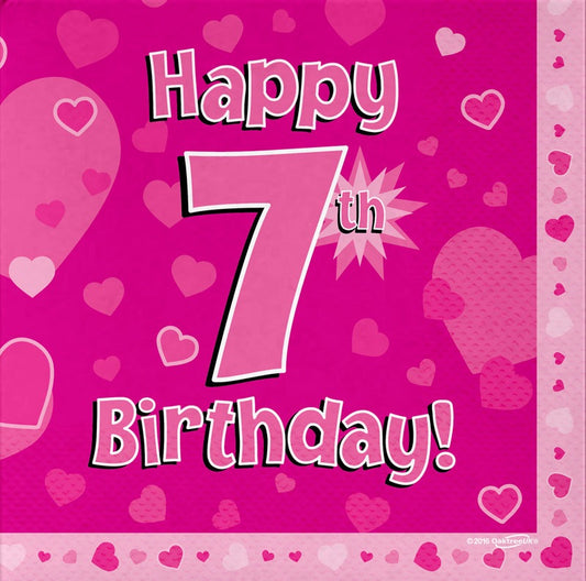 Happy 7th Birthday Pink 33cm x 33cm 3-ply Napkins 16pcs