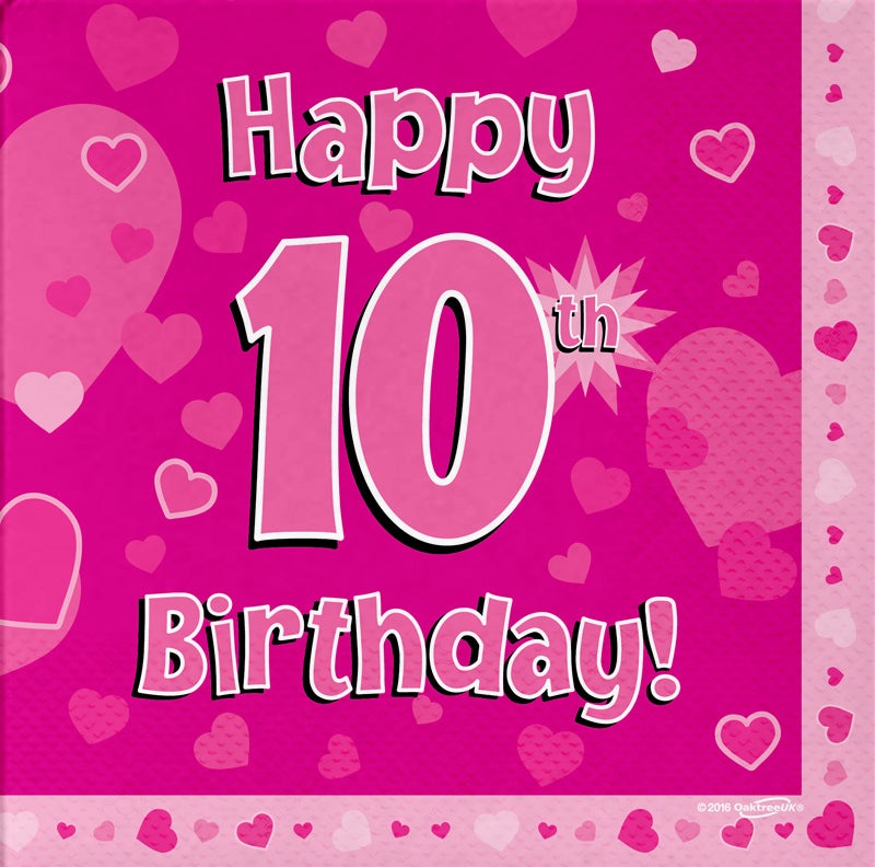 Happy 10th Birthday Pink 33cm x 33cm 3-ply Napkins 16pcs