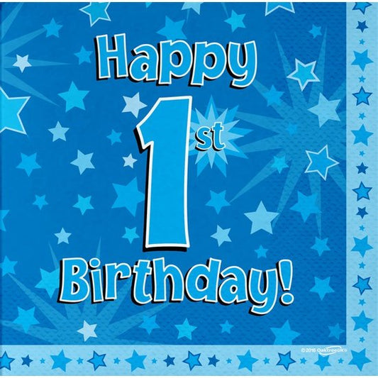 Happy 1st Birthday Blue 33cm x 33cm 3-ply Napkins 16pcs