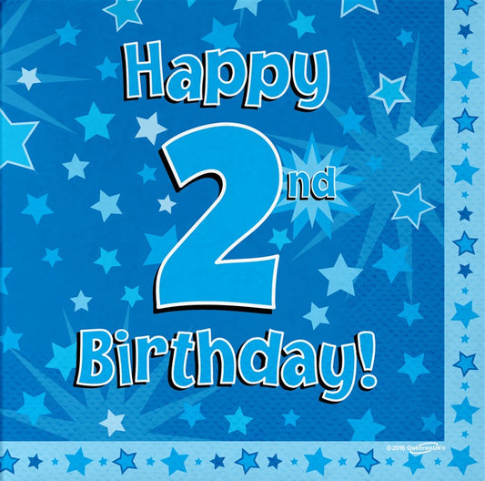 Happy 2nd Birthday Blue 33cm x 33cm 3-ply Napkins 16pcs