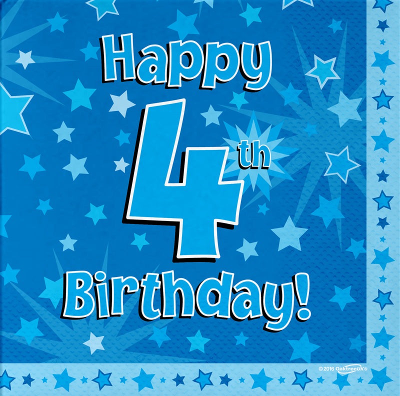 Happy 4th Birthday Blue 33cm x 33cm 3-ply Napkins 16pcs