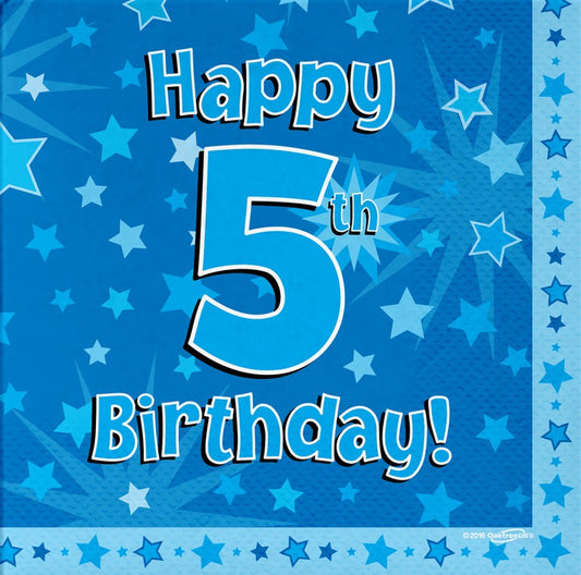 Happy 5th Birthday Blue 33cm x 33cm 3-ply Napkins 16pcs