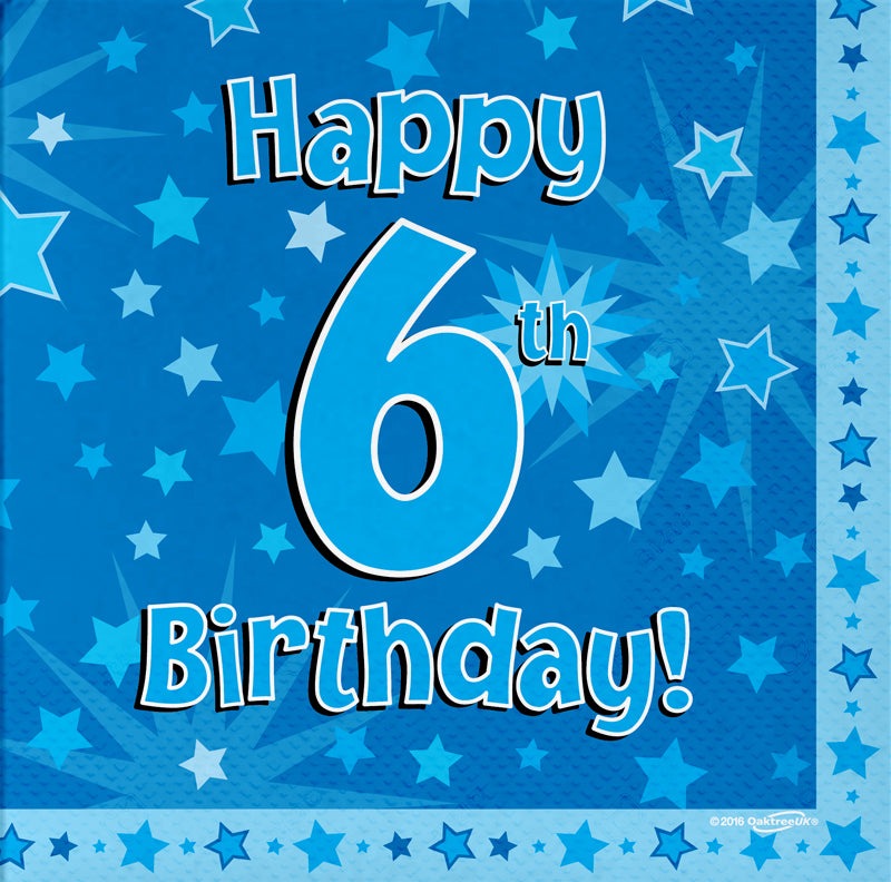 Happy 6th Birthday Blue 33cm x 33cm 3-ply Napkins 16pcs