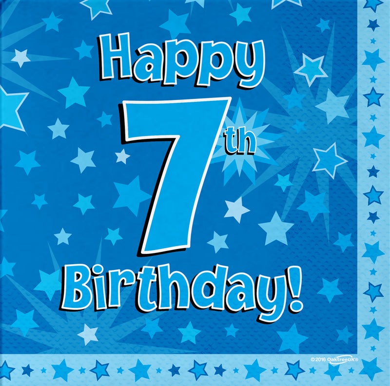 Happy 7th Birthday Blue 33cm x 33cm 3-ply Napkins 16pcs