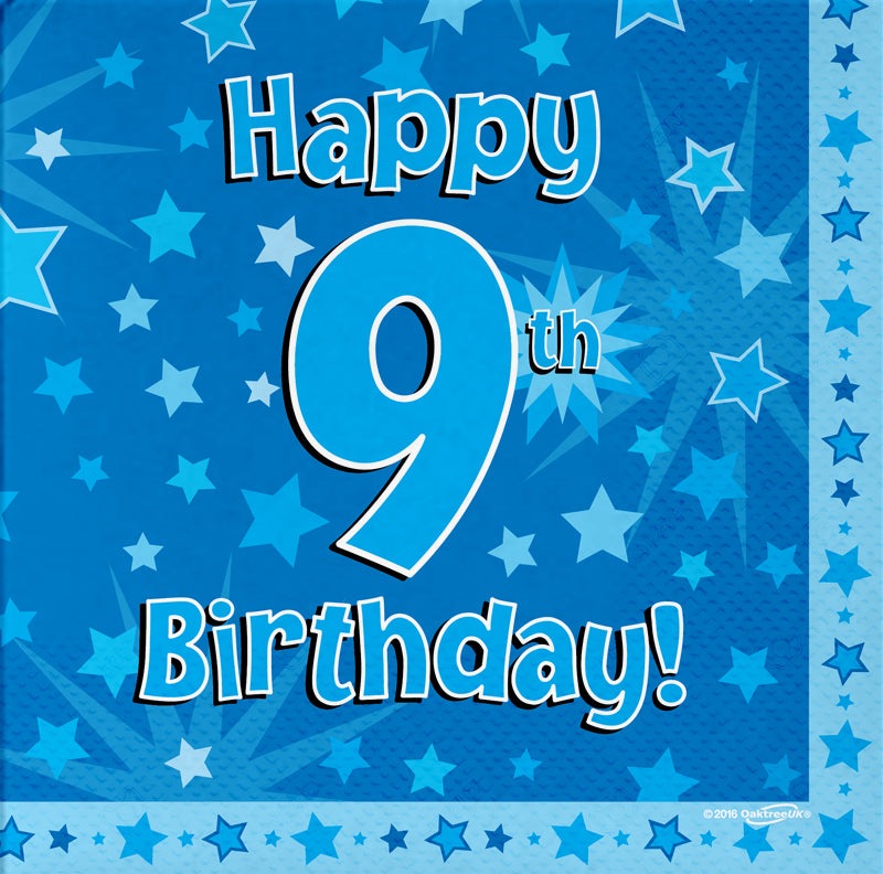 Happy 9th Birthday Blue 33cm x 33cm 3-ply Napkins 16pcs