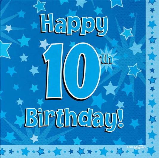 Happy 10th Birthday Blue 33cm x 33cm 3-ply Napkins 16pcs