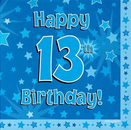 Happy 13th Birthday Blue 33cm x 33cm 3-ply Napkins 16pcs