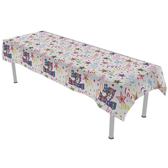 Ribbons and Stars Colourfast Plastic Table Cover 137cm x 2.6m 1pc