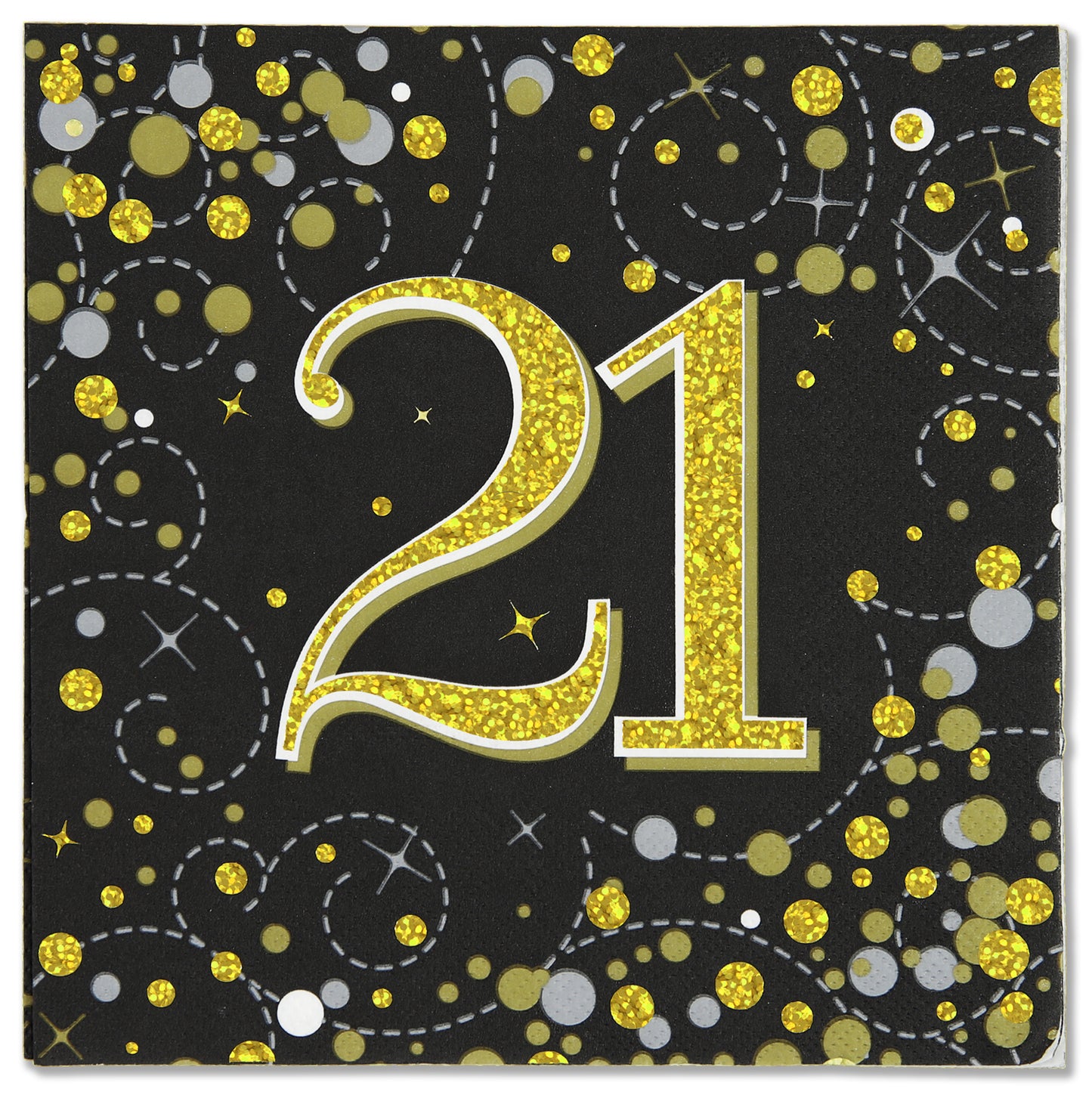 Sparkling Fizz 21st Black & Gold 33cm x 33cm 3-ply Napkins 16pcs
