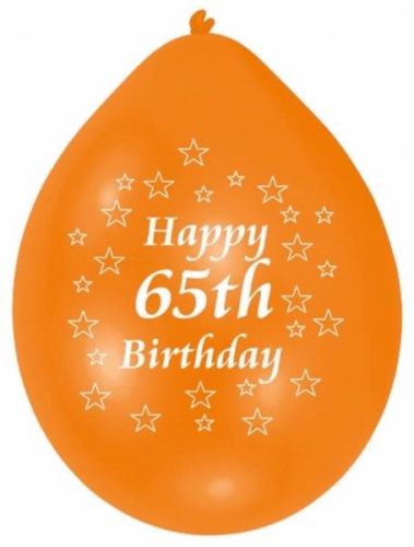 Age 65 Multicolor Birthday Balloons 10 Per Pack