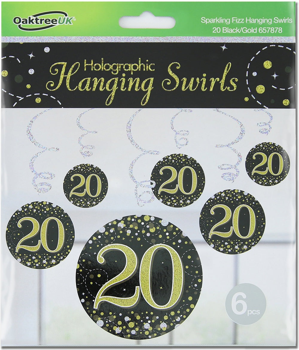 Sparkling Fizz Hanging Swirls 20th Black / Gold 6pcs