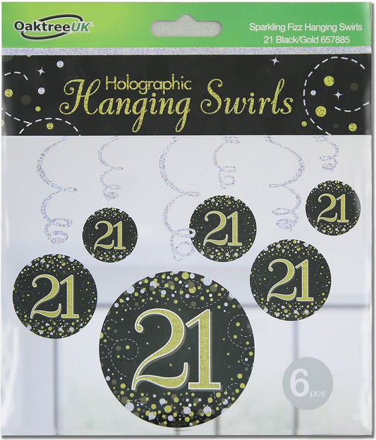 Sparkling Fizz Hanging Swirls 21st Black / Gold 6pcs