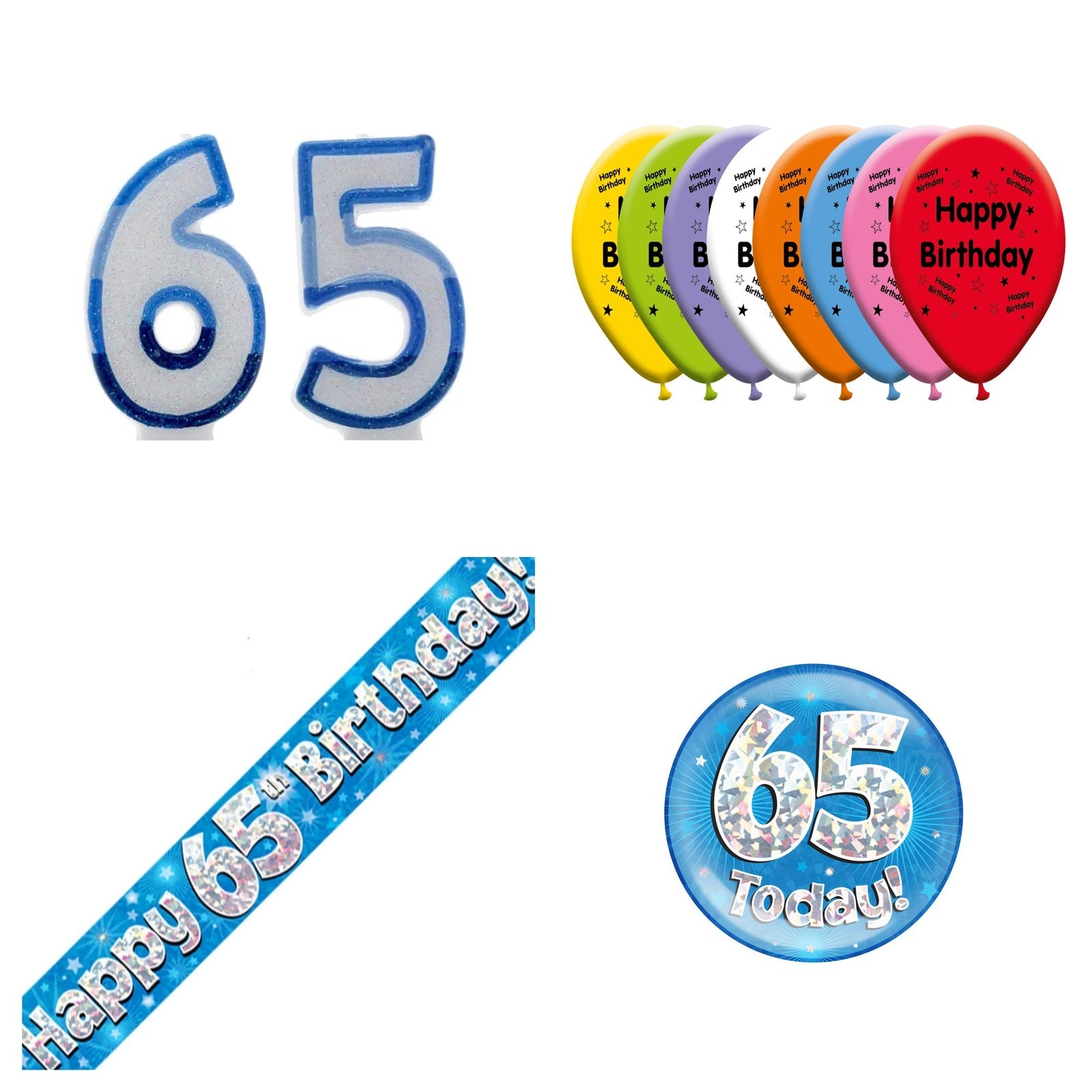 Blue Stars Bundle B Banner, Balloons, Candle, Badge Ages 1 to 90