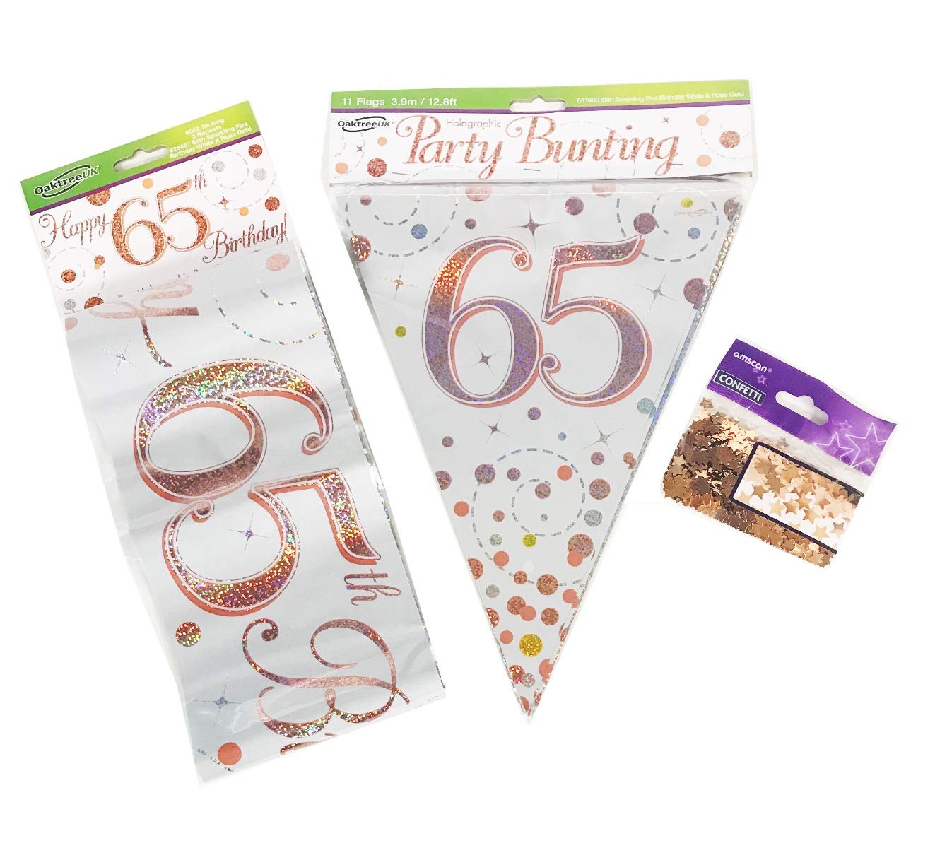 Rose Gold Bundle A Banner, Bunting, Confetti Ages 16 to 90