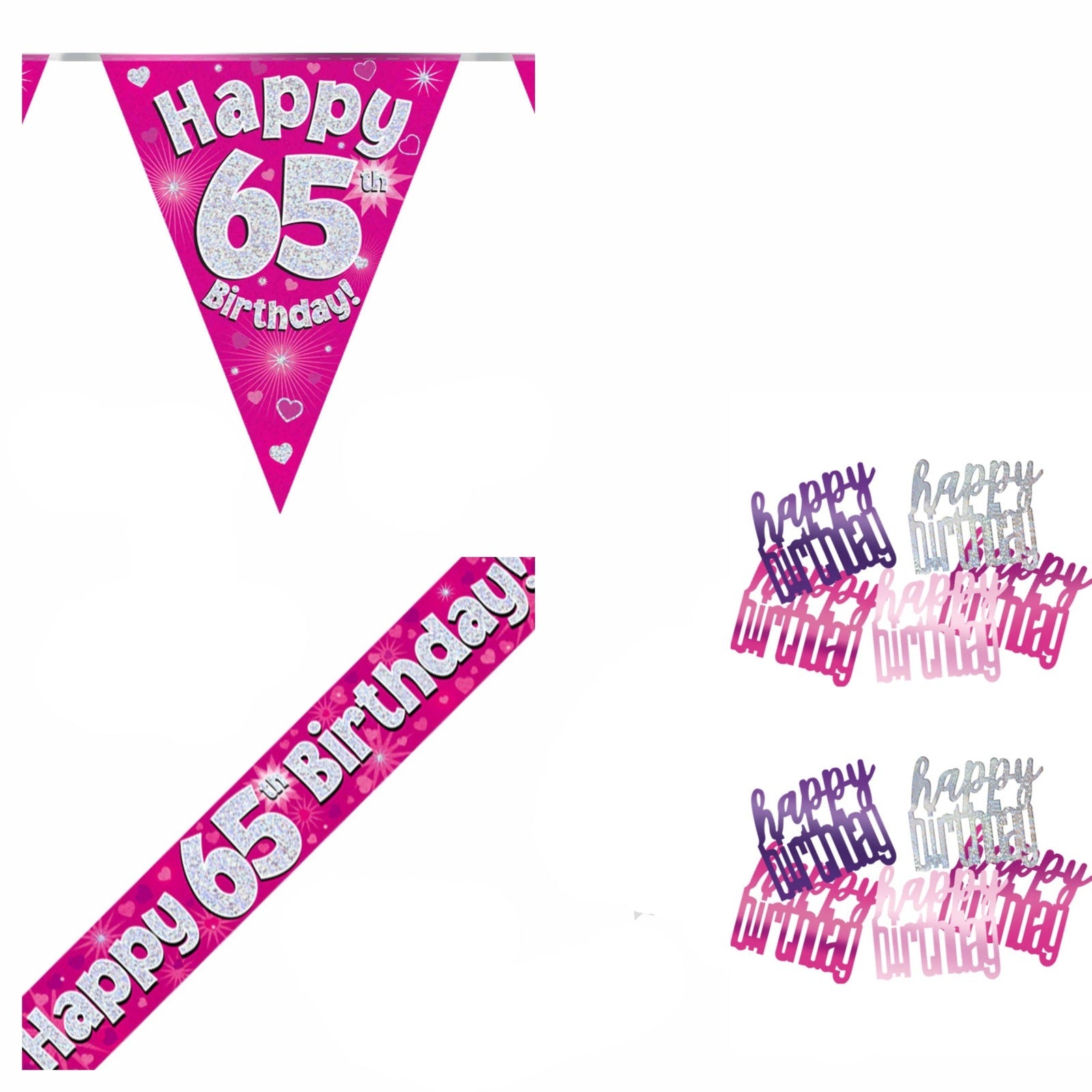 Pink Hearts Bundle A Banner, Bunting, Confetti Ages 1 to 90