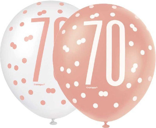 Rose Gold & White Latex Balloons 70th