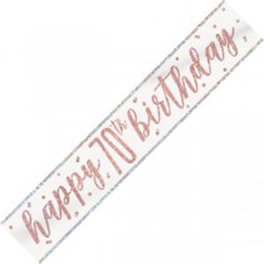 Rose Gold & Silver Foil Banner Happy 70th Birthday