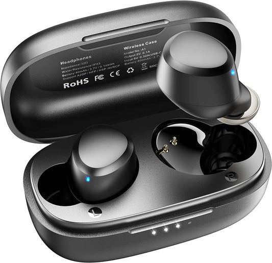 Wireless Earbuds Bluetooth 5.3 Earphones in Ear Light-Weight Headphones Built-in Microphone, Immersive Premium Sound Long Distance Connection Headset with Charging Case Black